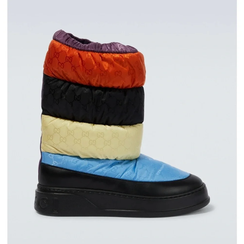Authentic GUCCI multicolor quilted waterproof winter snow boots